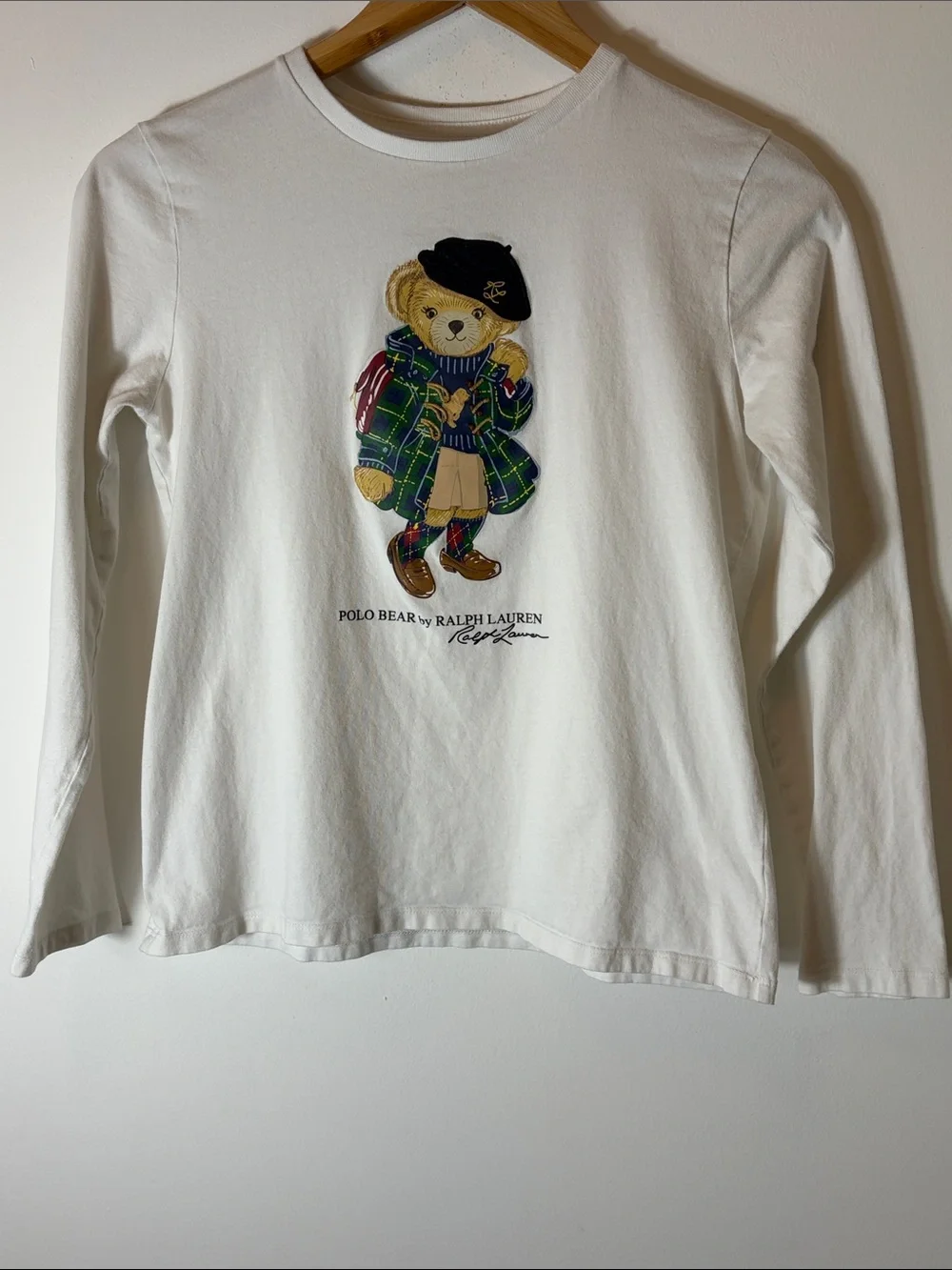 Polo Ralph Lauren Polo Bear Long Sleeve Tee White Youth XL 16 Preppy